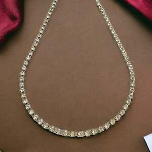 Vintage Clear Rhinestone Tennis Necklace Graduated Single Row Bridal Jewelry